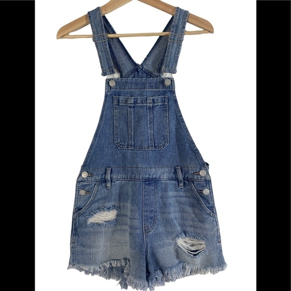 🌸2/$25 PacSun Favorite Blue Overall Shorts Frayed Hem Distressed Details - Picture 6 of 15